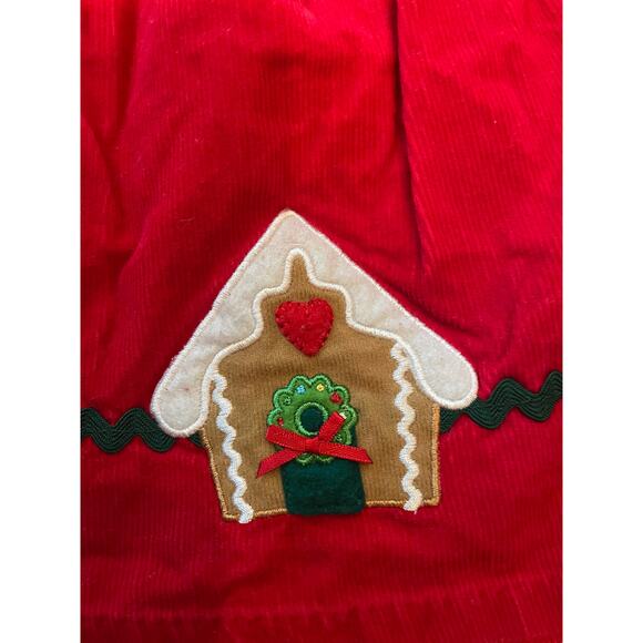Red Girls Christmas Dress, 18 month, embroidery, appllique, vintage, gingerbread - Picture 3 of 5